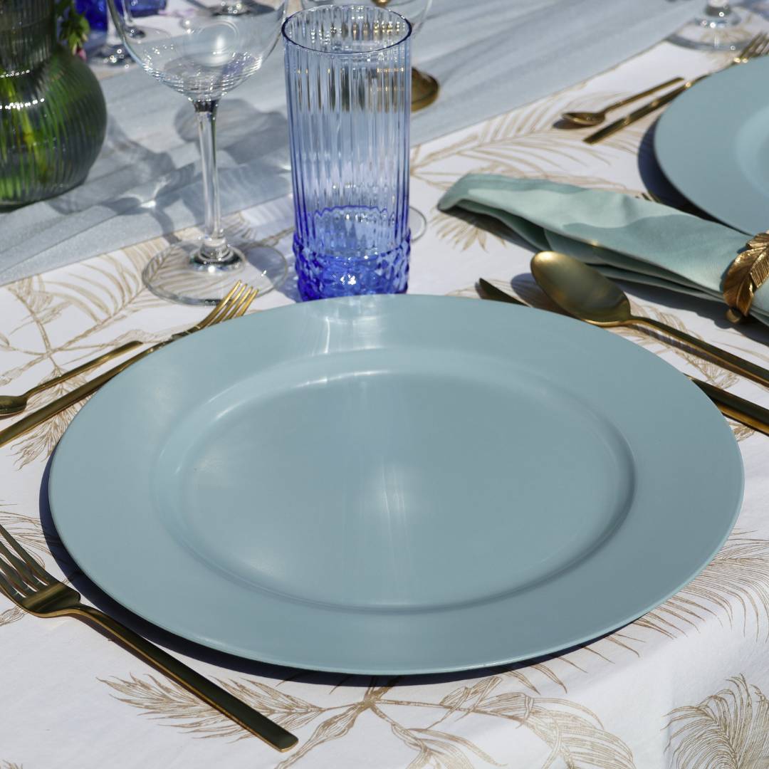 Platzteller mieten Berlin Hochzeit, Firmenfeier, Geburtstag - Platztellerverleih - Lasate - Platzteller Kunststoff Türkis