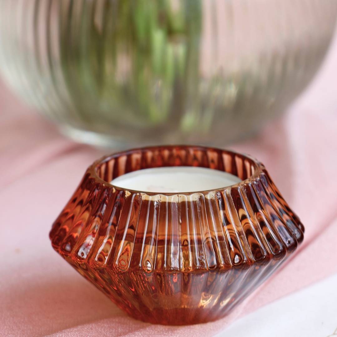 Kerzenhalter/Teelichthalter Glas Orange mieten Lasate - dein Event- / Geschirrverleih in Berlin und Brandenburg