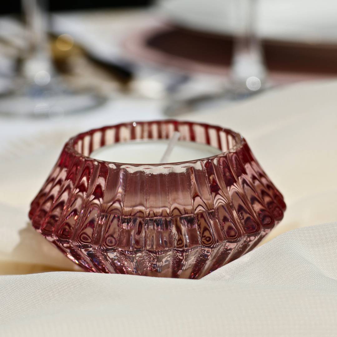 Kerzenhalter/Teelichthalter Glas Rosa mieten Lasate - dein Event- / Geschirrverleih in Berlin und Brandenburg