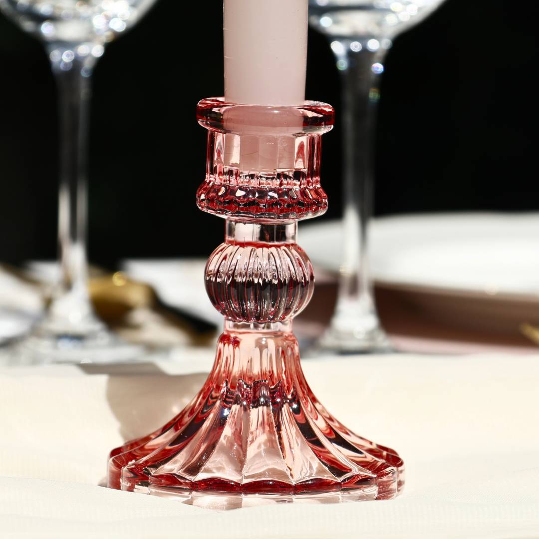 Kerzenhalter Glas Klassisch Rosa mieten Lasate - dein Event- / Geschirrverleih in Berlin und Brandenburg
