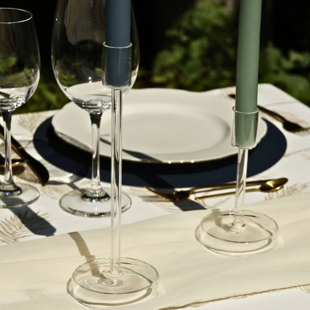 Kerzenhalter Glas Modern Transparent 2er Set mieten. Lasate - dein Event- / Geschirrverleih in Berlin und Brandenburg