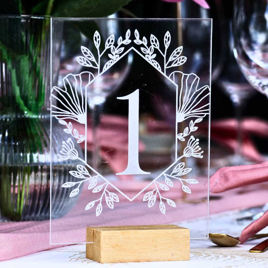 Tischnummer mieten Berlin Hochzeit, Firmenfeier, Geburtstag - Tischnummerverleih - Lasate -Tischnummer Transparent